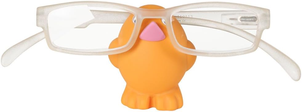 Brillenhalter, Entenform, orange, Kunststoff, weiße Brille