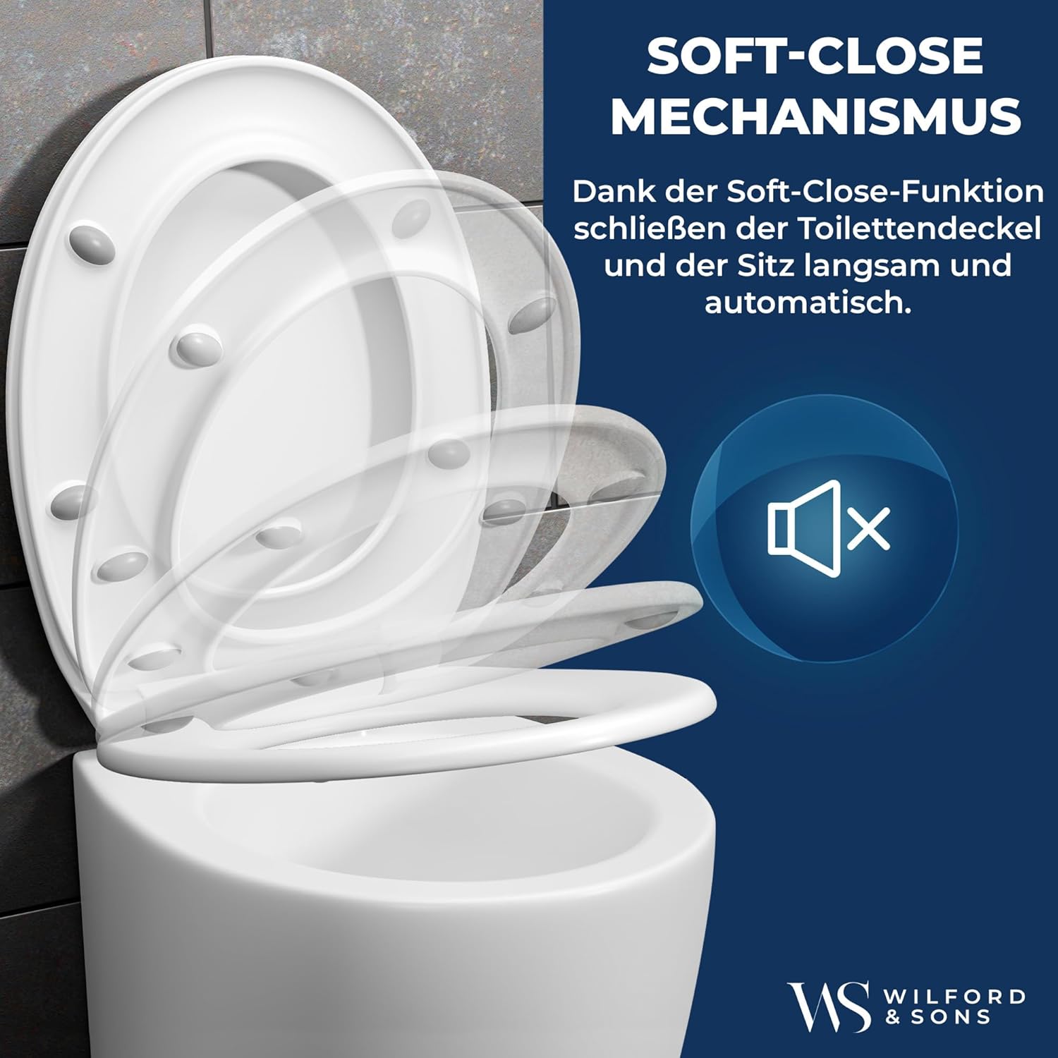 Wilford & Sons PREMIUM Toilettendeckel WC Sitz Absenkautomatik Klobrille Toilettensitz O-Form