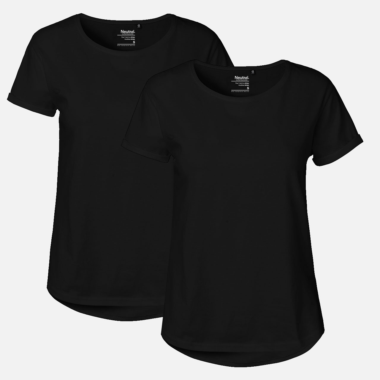 Doppelpack Ladies Roll Up Sleeve T-Shirt - Bio-Baumwolle schwarz Schwarz 2XL