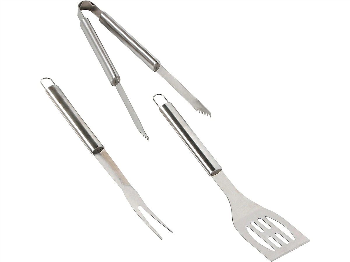 Grillbesteck, Grillzange, Grillgabel, Spatel, Käscher Set