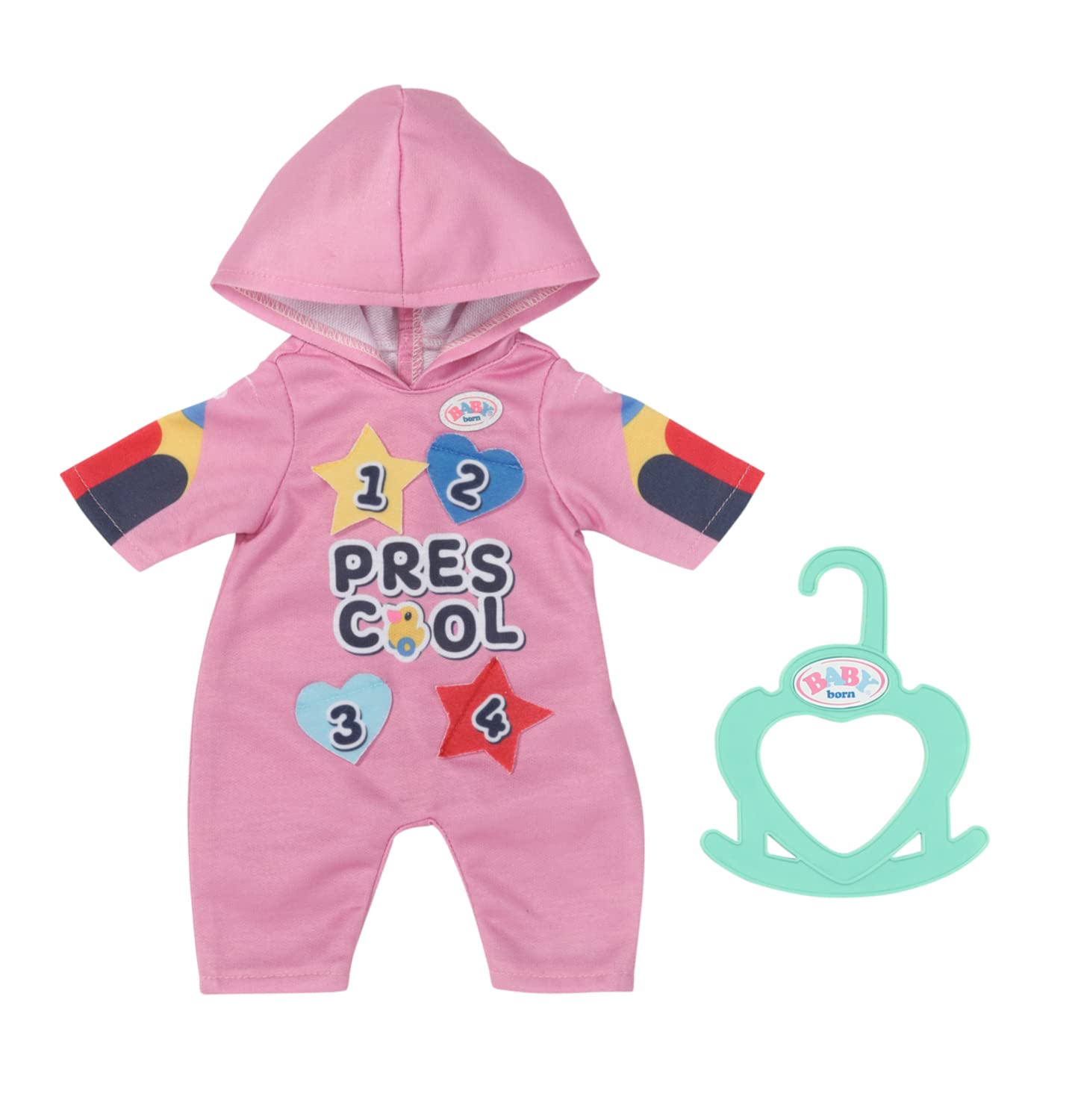 BABY born Kindergarten Einteiler mit Badges rosa Puppenoverall mit farbigen Aufnähern und Kapuze für 36 cm Puppen 833537 Zapf Creation