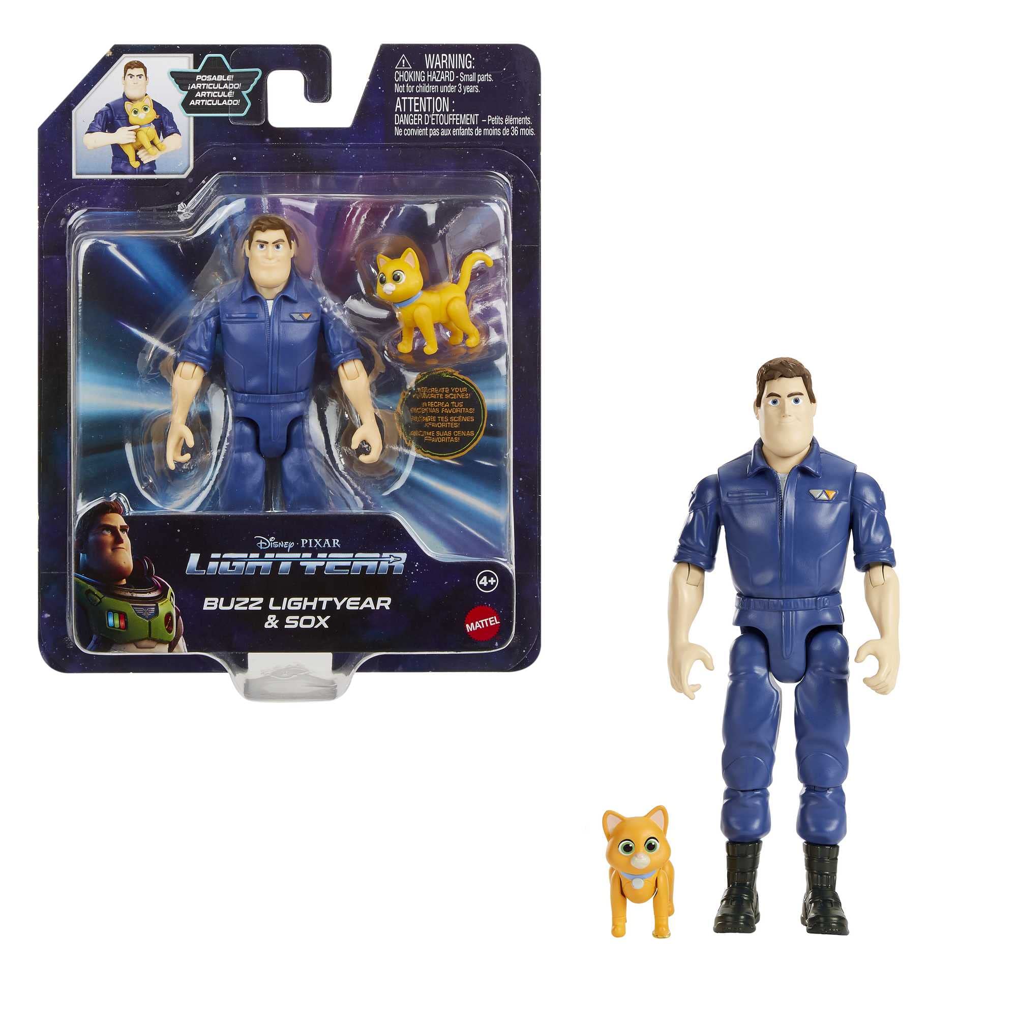 Buzz Lightyear HHJ80 - Buzz Lightyear und Sox authentische Actionfigur, 12 bewegliche Gelenke und Roboterkatze Sox, Film Sammlerspielzeug ab 4 Jahren