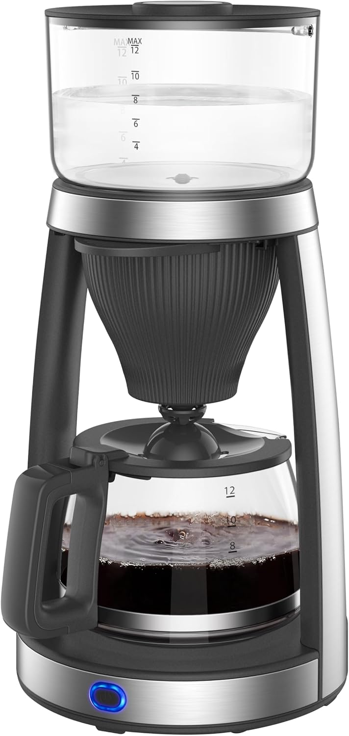 DMS Filterkaffeemaschine Kaffeemaschine Kaffee Filterkaffee mit Glaskanne – 12 Tassen, Aromafunktion & Ein-Knopf-Bedienung – moderne Kaffeemaschine Edelstahl-Design