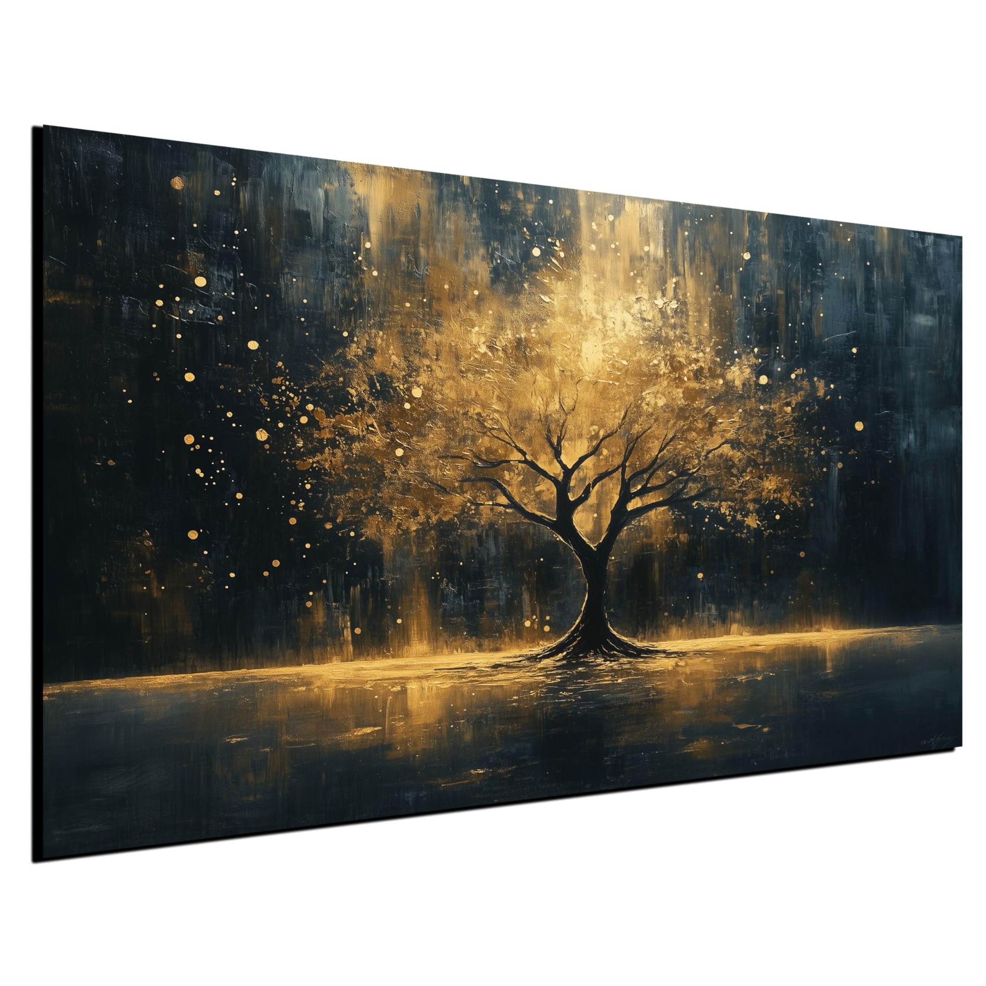 Hab & Gut® Bild auf Leinwand Groß 84x56 cm XXL Schlafzimmer Bilder Badezimmer Wand Deko Wohnzimmer Modern Wanddeko Bilderwand Geschenk Abstrakt Lebensbaum Baum Schwarz Gold Strahlen