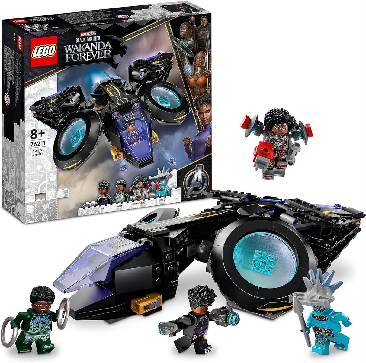 LEGO 76211 Marvel Shuris Sonnenvogel Black Panther Luftschiff Wakanda Forever Set Avengers Superhelden Minifiguren Legobausteine Legoset Legosteine Bausteine Sets Steine