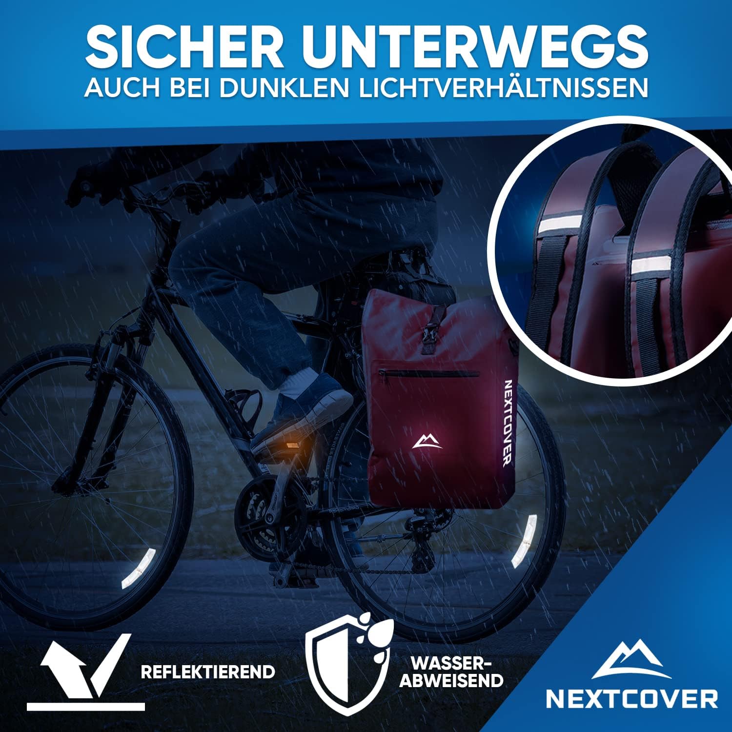 NEXTCOVER 3in1 Fahrradtasche für Gepäckträger rot Gepäckträgertasche Umhängetasche Rucksack
