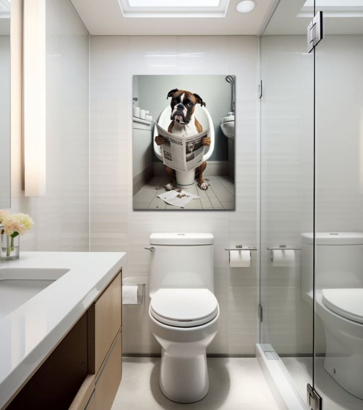 Wandbild Boxer auf Toilette 30x40cm HDF