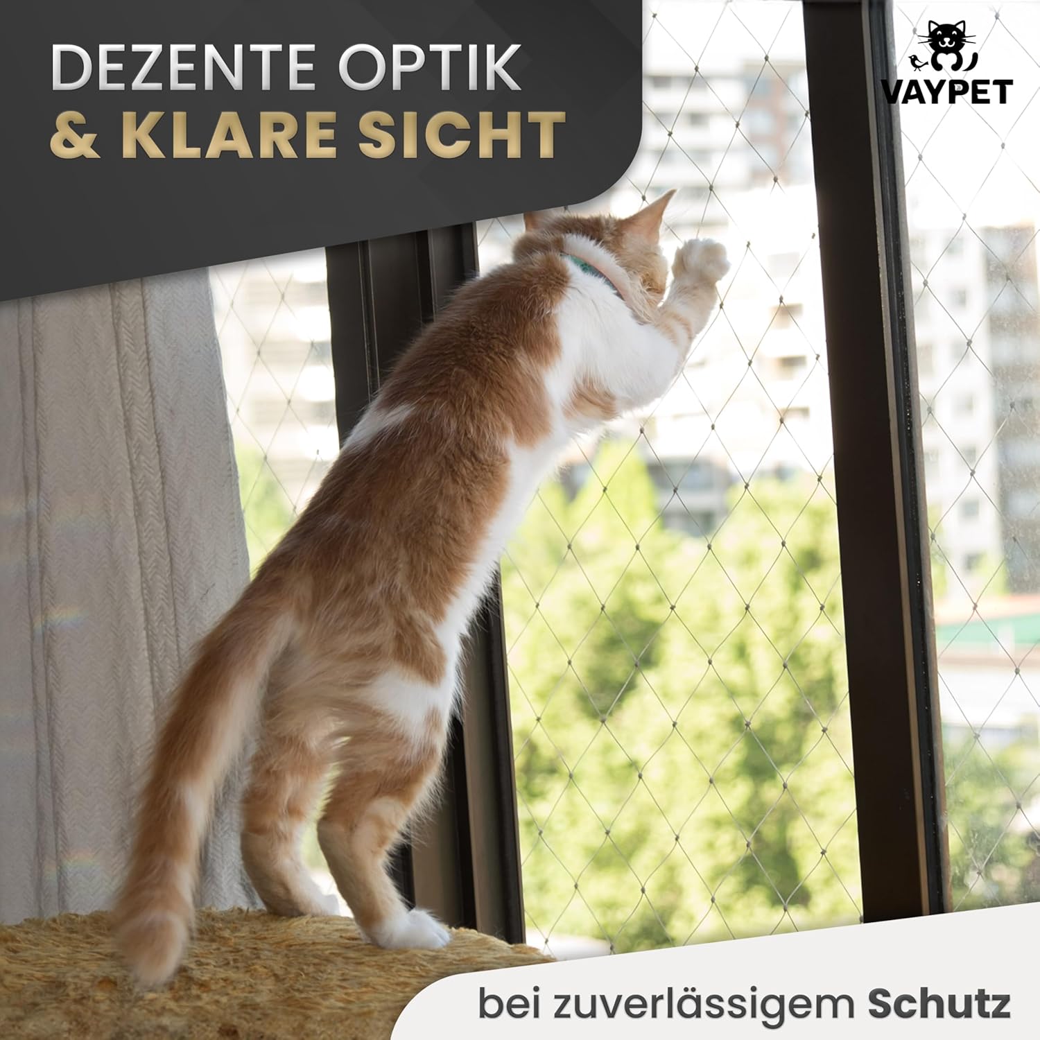 VAYPET Katzennetz für Balkon ohne Bohren 6x3m Tiernetz Balkonnetz Vogelschutznetz