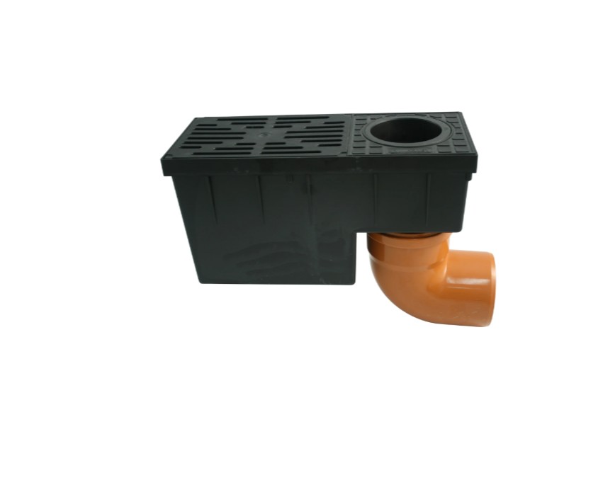 Ablauf, Siphon, Dichtungsbox, schwarz, Orangene Bogenverbindung