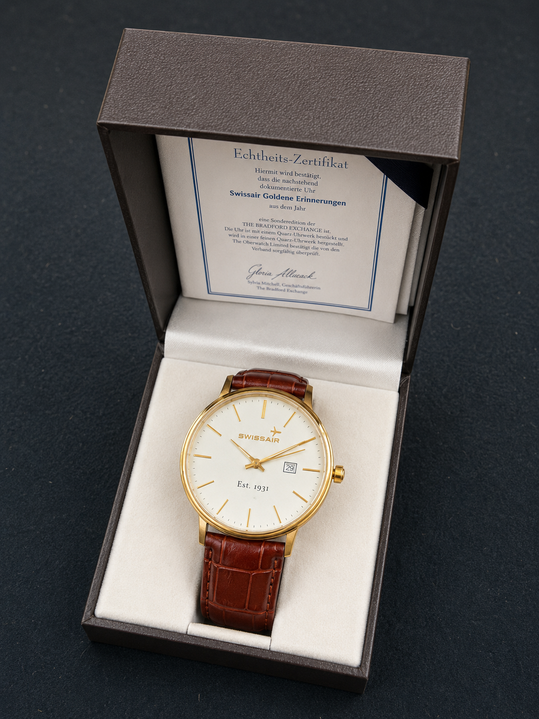 Swissair „Classic“ Sammleruhr – Bradford Exchange (Dresswatch weiß, limitiert)