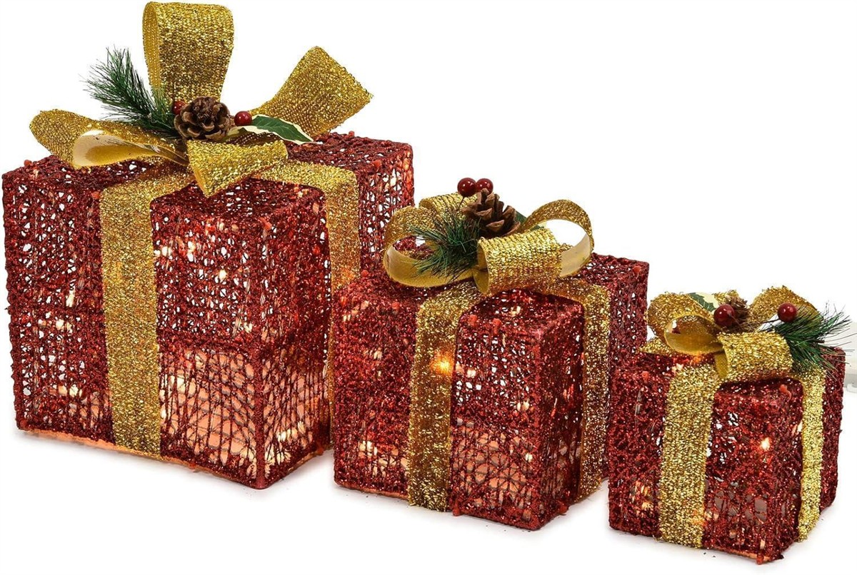 Weihnachtsgeschenke, Geschenkboxen, Glitzer, Rot, Schleife