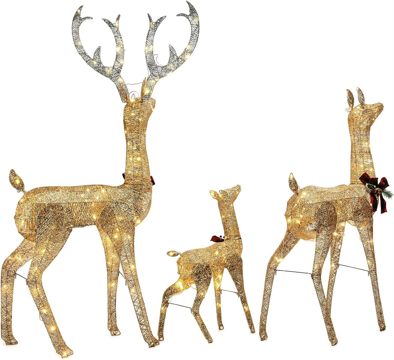 DMS Rentier Familie Weihnachtsfigur mit 187 LEDs Weihnachtsbeleuchtung
