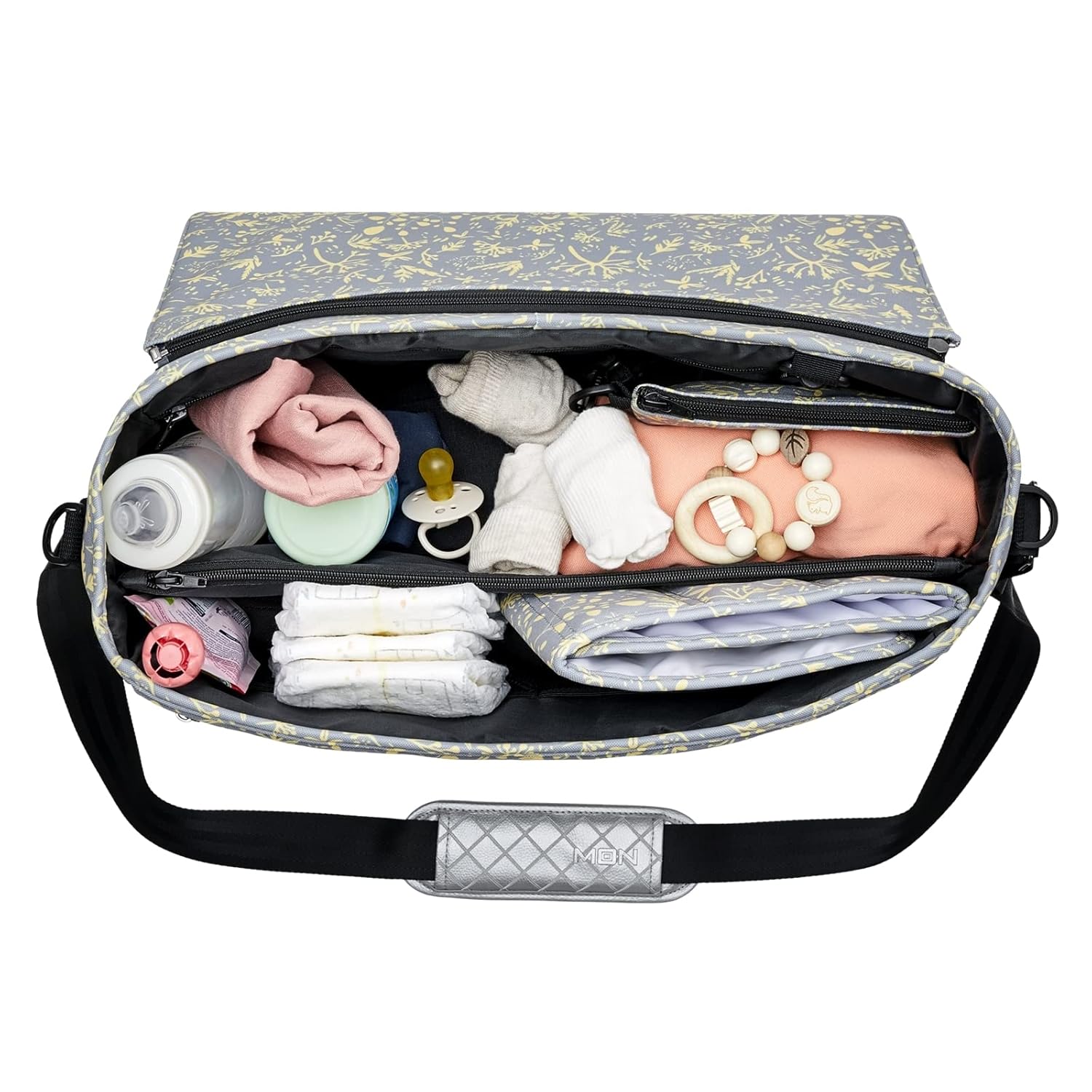 MOON Wickeltasche special edition ice flower mit 18 Liter Fassungsvermögen inklusive Wickelunterlage und Geldbörse