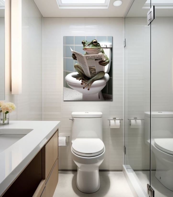 Wandbild Frosch auf Toilette 30x40cm HDF