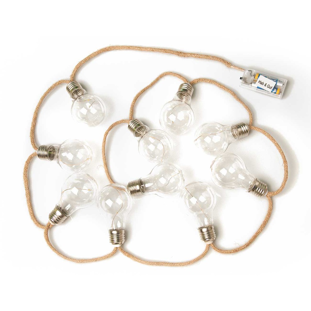 LED-Lichterkette Boho-Style Hanfseil mit 10 Glühbirnen batteriebetrieben