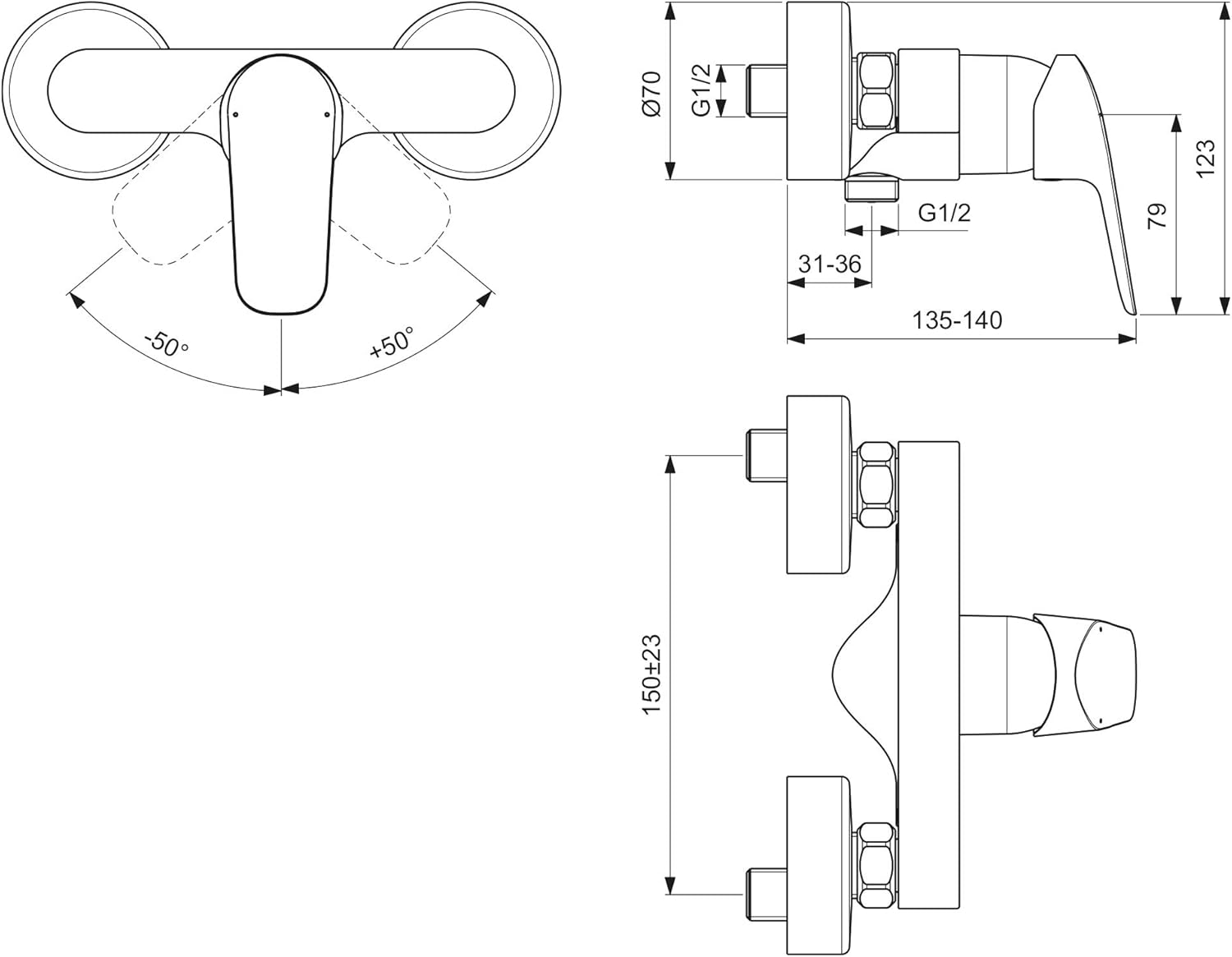 Ideal Standard B1720AA Brausearmatur CERAFLEX Einhebel Armatur für Aufputz Montage aus Metall und Chrom Wassersparsystem