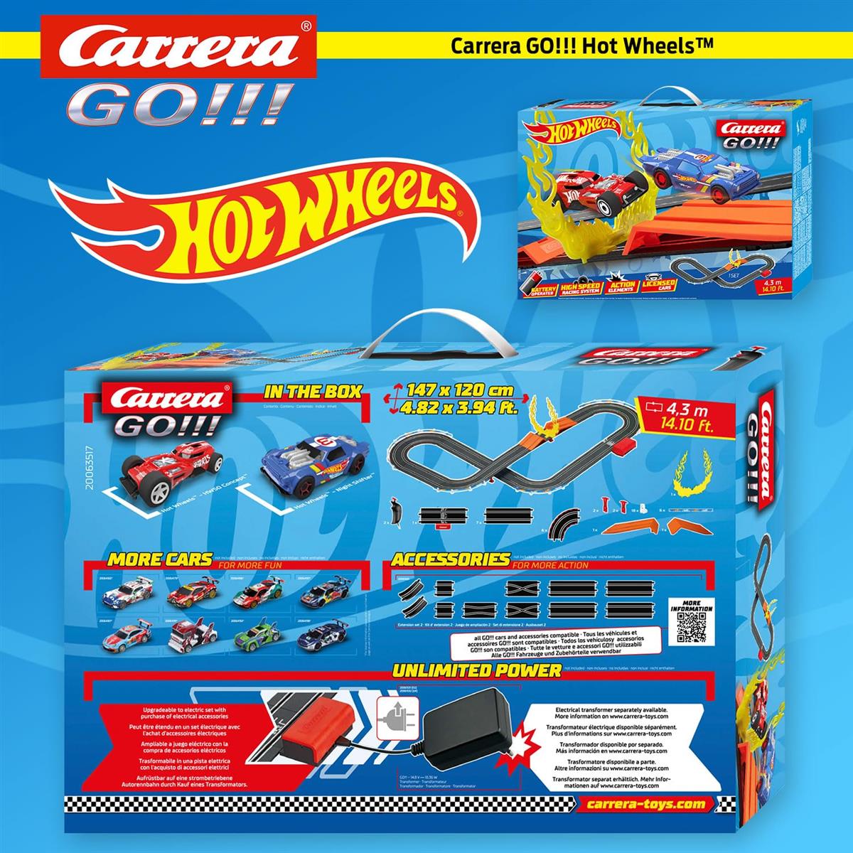 Mattel 20063517 Carrera Go Hot Wheels Rennbahn Set Duell Night Shifter HW50 Concept Sprungschanze mit Feuerring 1:43 Autorennbahn