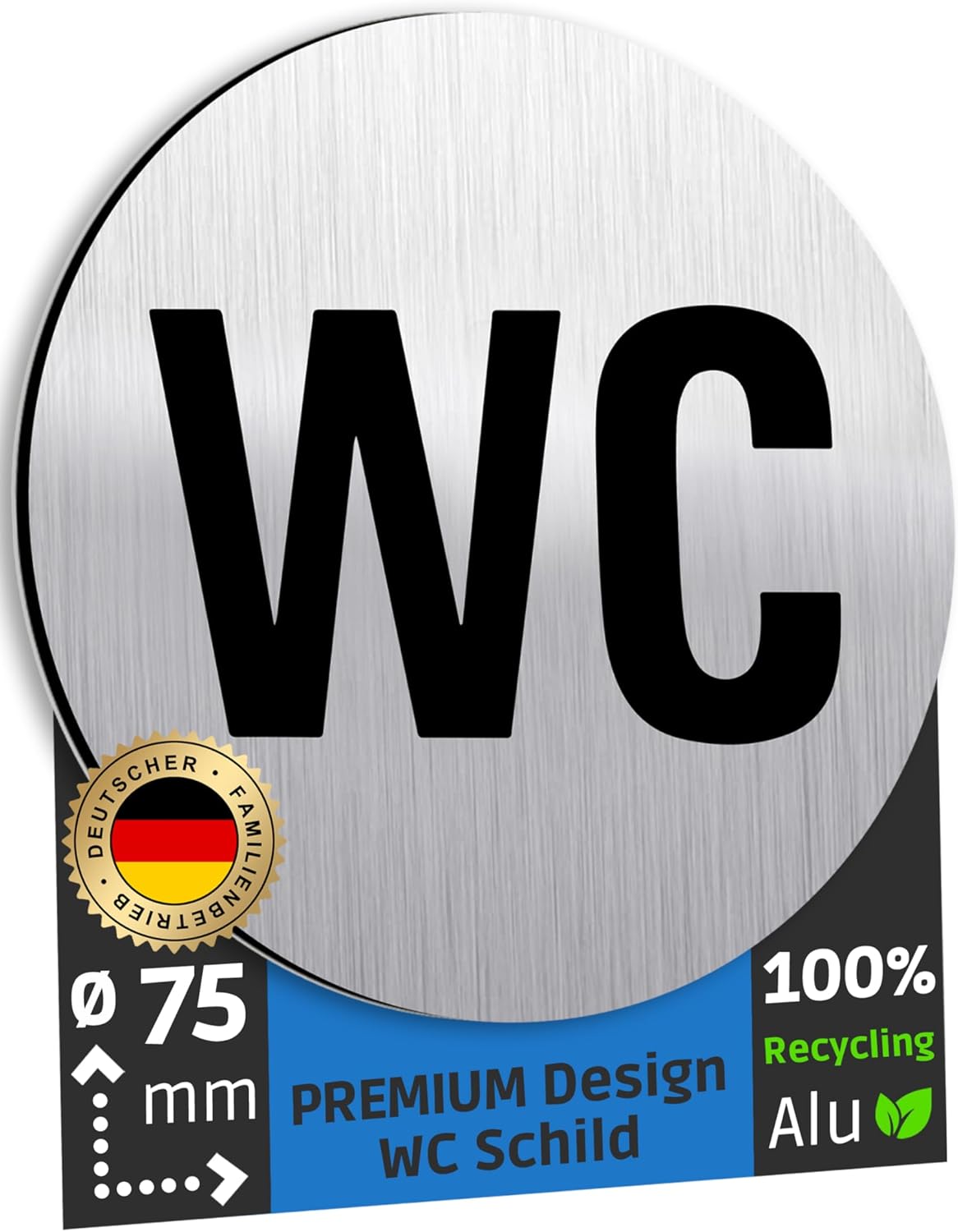 wc-schild, toilette, edelstahl, recycling, 75mm