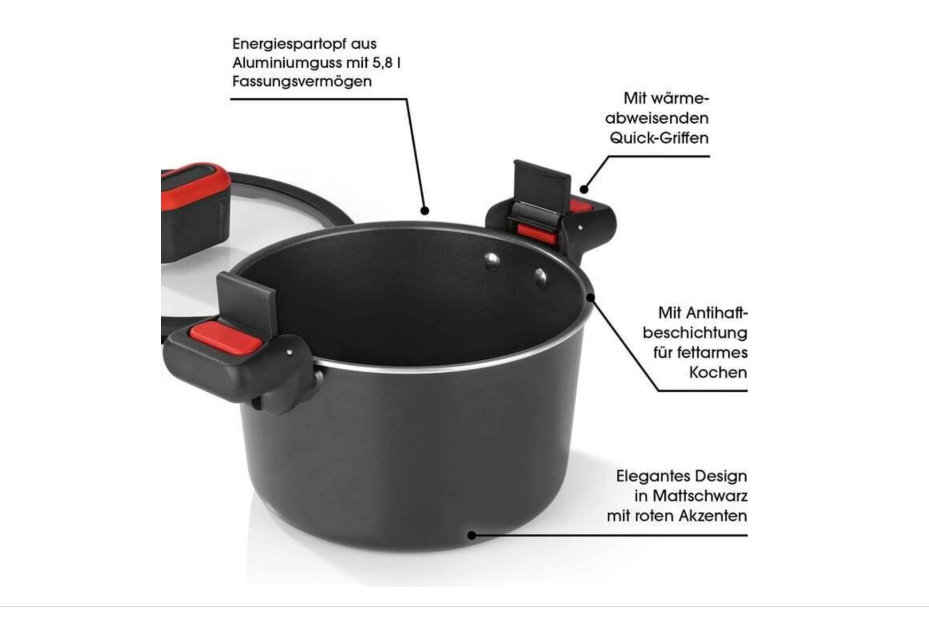 GOURMETmaxx Energiespartopf Aluminium 5,8l schwarz/rot