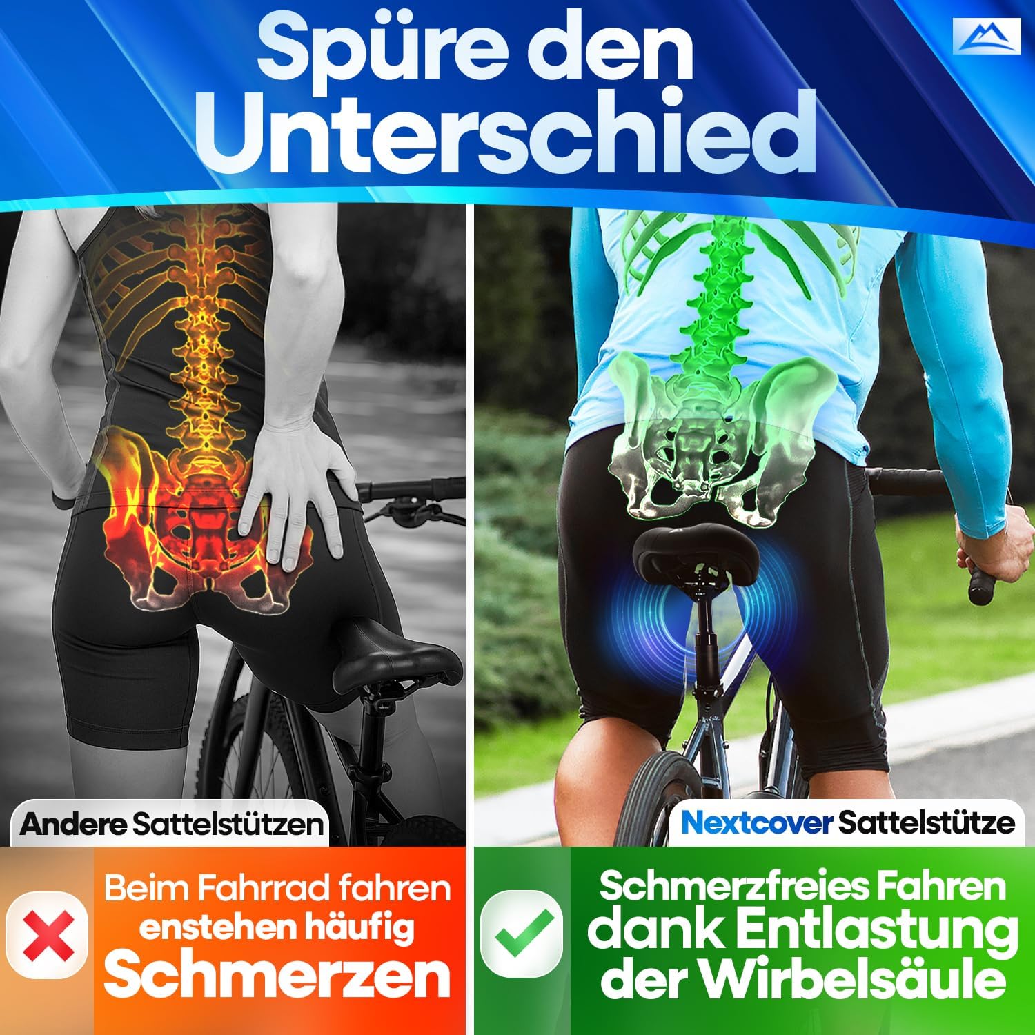NEXTCOVER Sattelstütze gefedert - Das Original - mit 34.9mm Durchmesser und Comfort-Spring Technologie  gefederte Sattelstütze Sattelstange Federsattelstütze