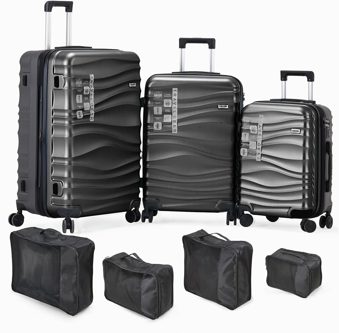 DMS 7tlg Hartschalenkofferset Koffer Reisekoffer Trolley ABS-Hartschale schwarz