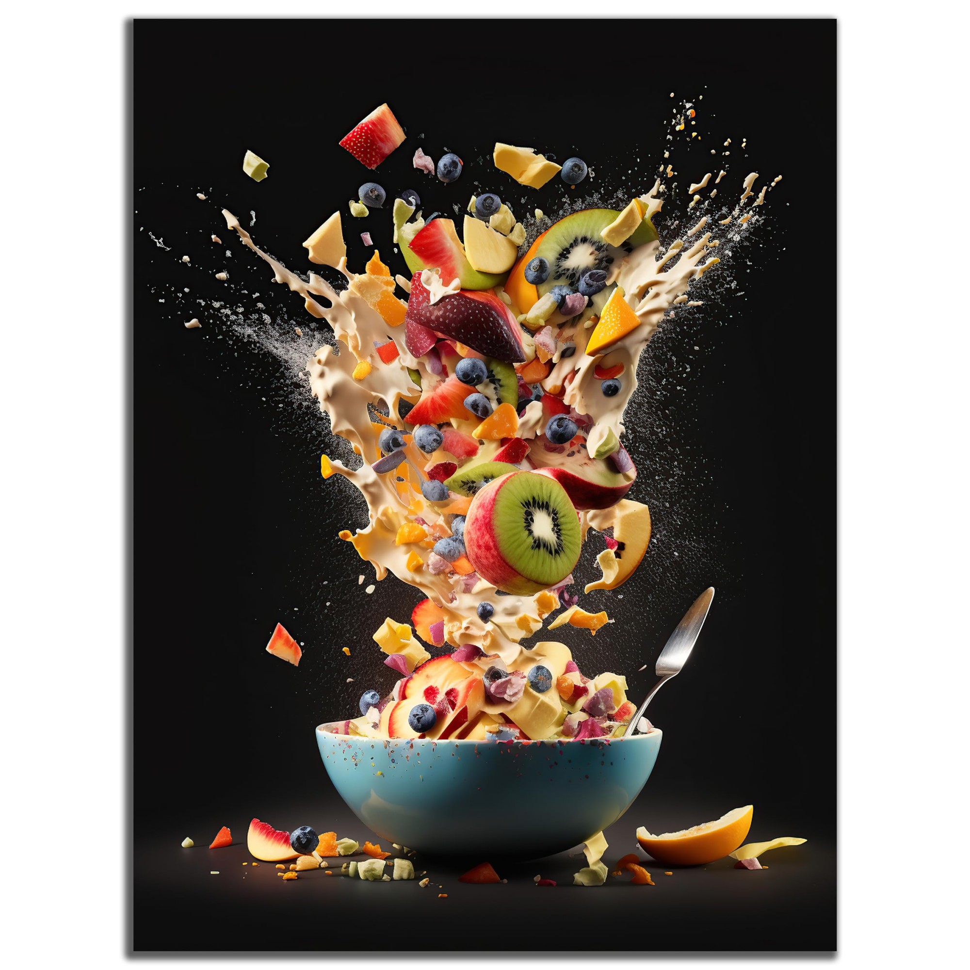 Obstsalat, Fruchtmix, Beeren, Frühstücksschale, türkise Schale