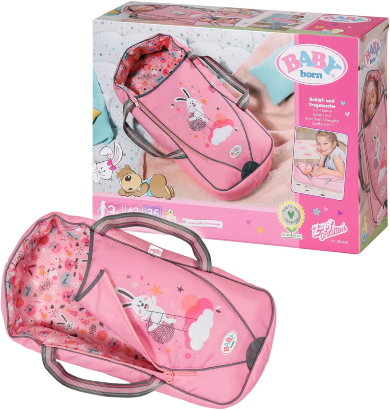 BABY born Schlaf- und Tragetasche, Puppentragetasche mit Reißverschluss für 43 cm und 36 cm Puppen, 83244 Zapf Creation