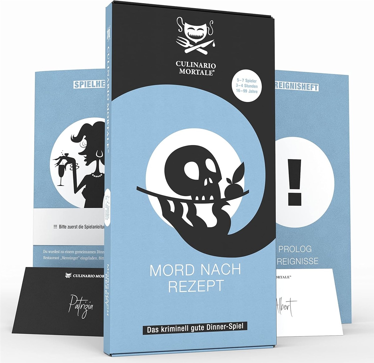 Kartenspiel, Dinner-Spiel, Mord nach Rezept, Schädel-Design, Box-Kartenspiel