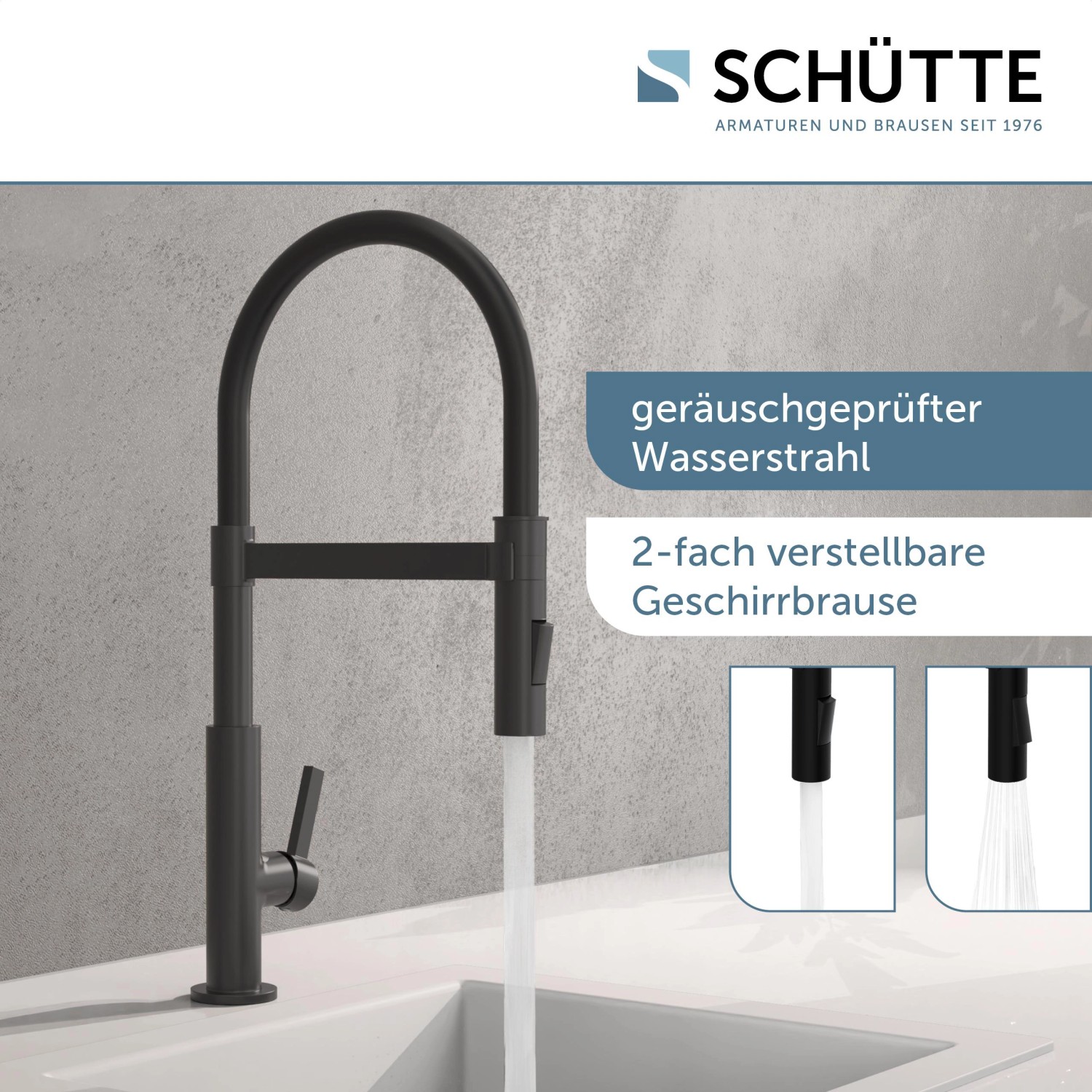 Schütte Spültischarmatur mit Soft Touch Schlauch Miami Schwarz Matt