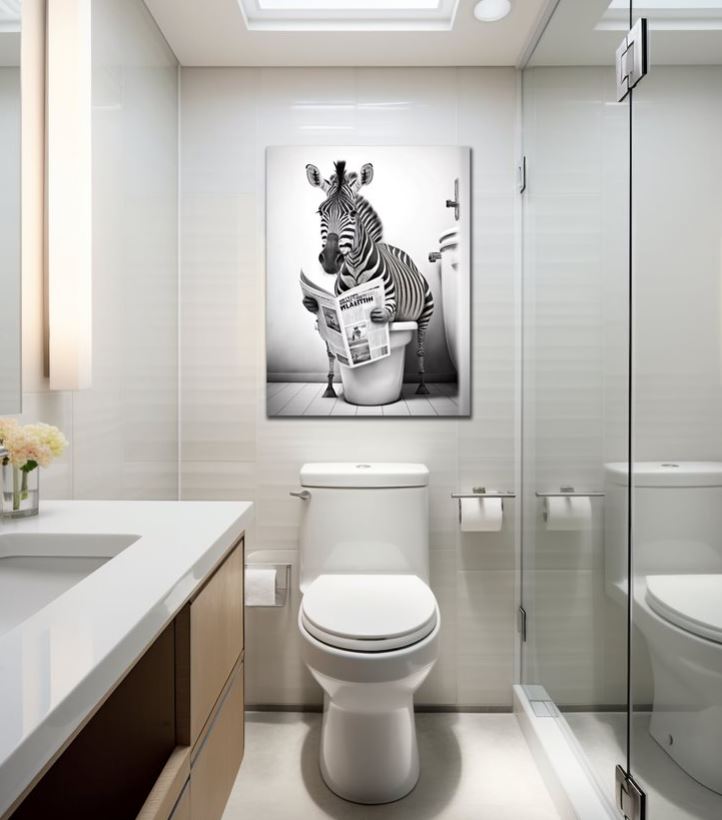 Wandbild Zebra auf Toilette 30x40cm HDF
