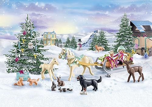 PLAYMOBIL Adventskalender Pferde 71345 Weihnachtliche Schlittenfahrt Horses of Waterfall Spielfiguren Adventszeit Weihnachten