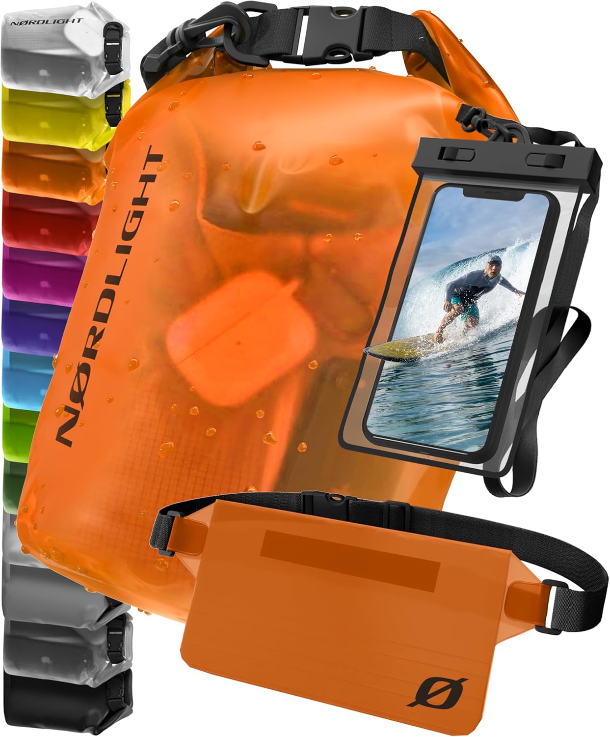 Nordlight 3er Set Wasserdichter Rucksack Dry Bag 10L - Roll Top Rucksack Kurierrucksack orange