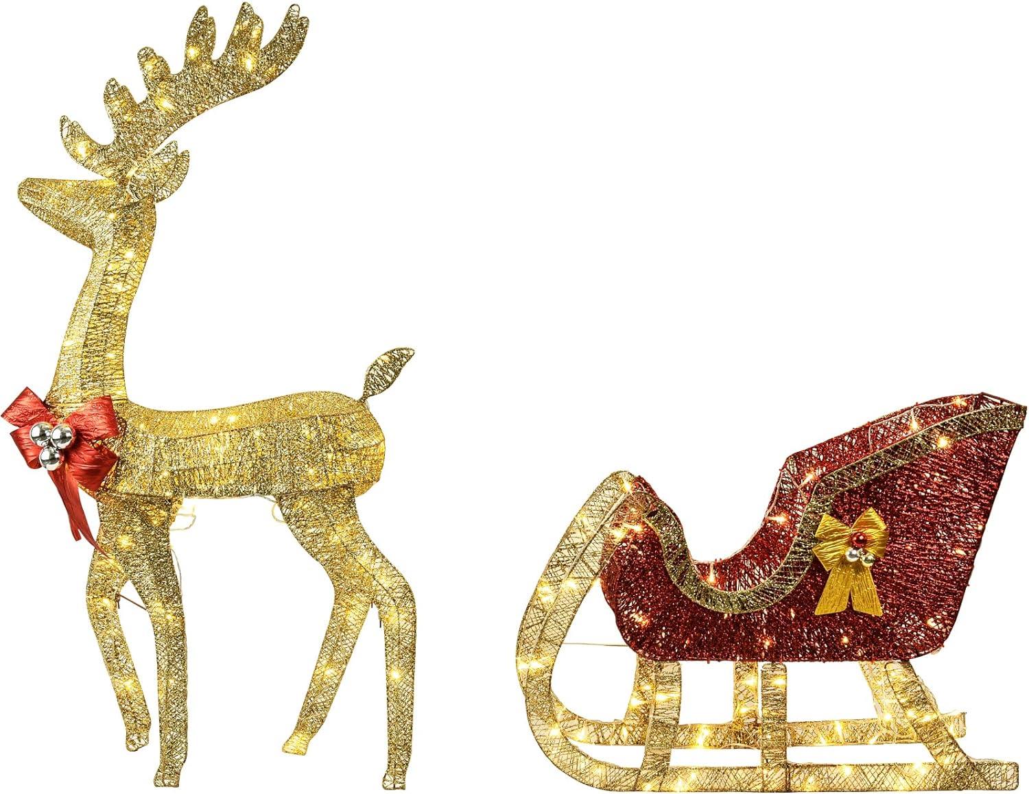 DMS Rentier mit Schlitten Weihnachtsfigur mit 200 LEDs Weihnachtsbeleuchtung