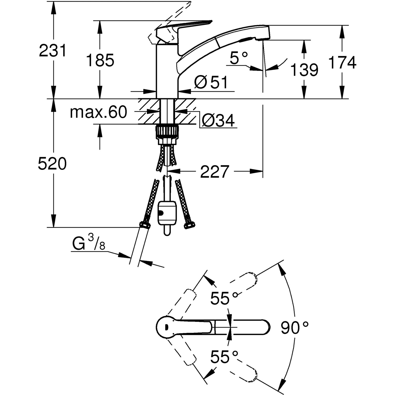 Grohe QuickFix Spültischarmatur Start Chrom mit ausziehbarer Dualbrause
