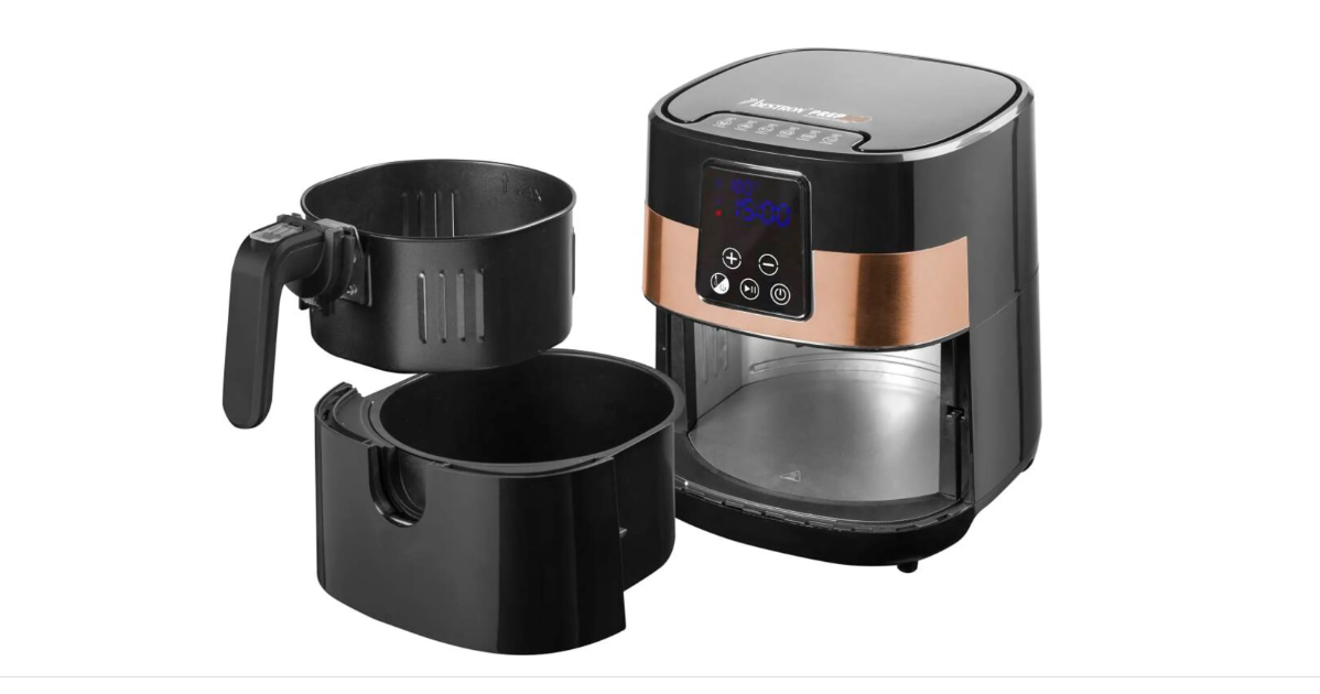 Bestron XXL Digitale Heissluft-Fritteuse 4 Liter 1.300 Watt Schwarz/Kupfer