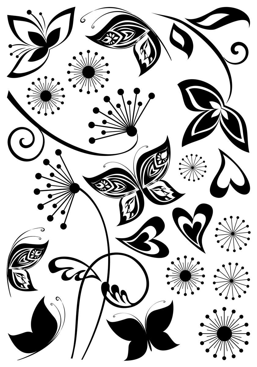 Blumenornament, Kunstmuster, Schwarzweiß, Floral-Design, Vogelaugenblick