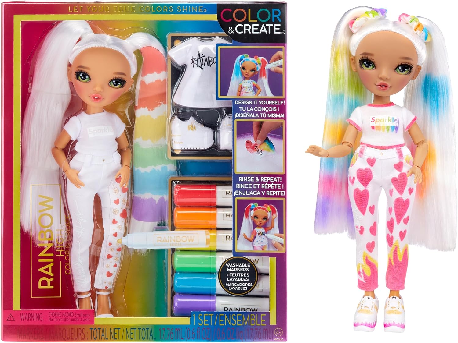 MGA 500407EUC Rainbow High Color & Create DIY Modepuppe zum Anmalen mit auswaschbaren Filzmarkern Fashion Doll Spielzeugpuppe