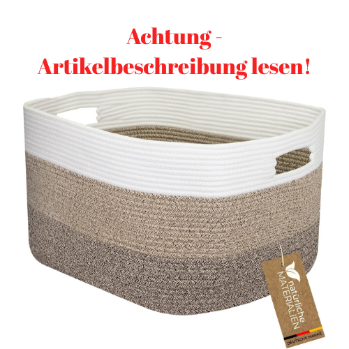 HMF XXL Wäschekorb aus Baumwolle eckiger Aufbewahrungskorb mit Griffen 55 x 43 x 30 cm Weiß-Braun 2190