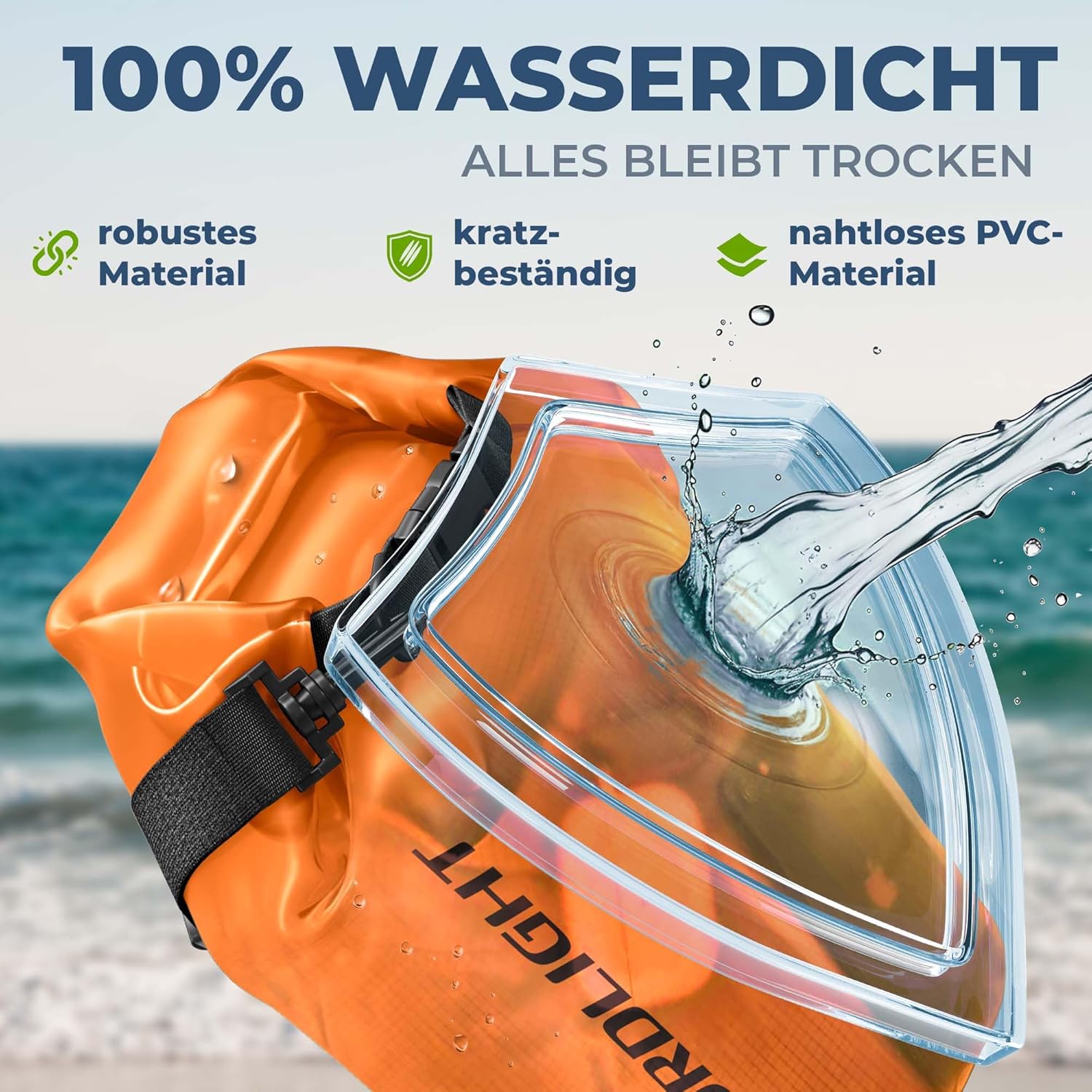 Nordlight 3er Set Wasserdichter Rucksack Dry Bag 10L - Roll Top Rucksack Kurierrucksack orange