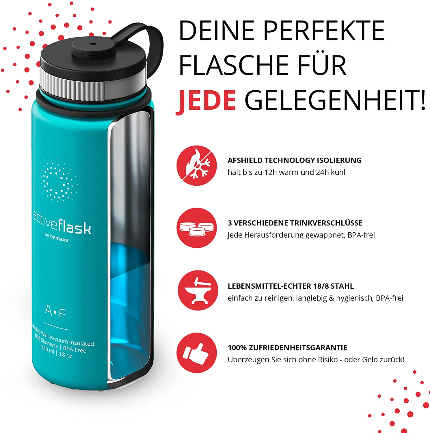 BeMaxx Trinkflasche Edelstahl ACTIVE FLASK türkis 530ml