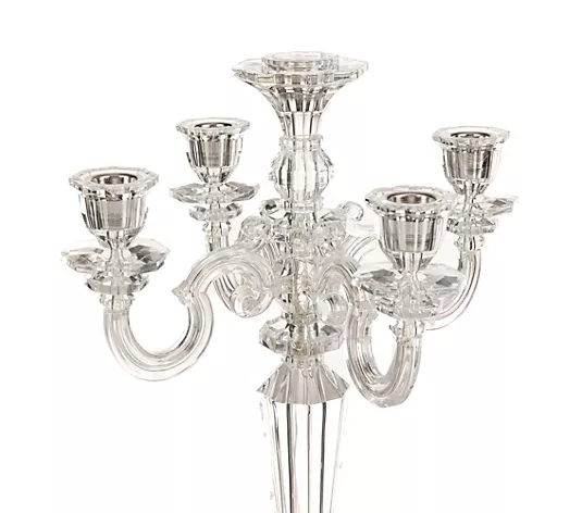 Kristall-Kerzenhalter, fünfarmiger Leuchter, transparentes Glas, facettierte Oberfläche