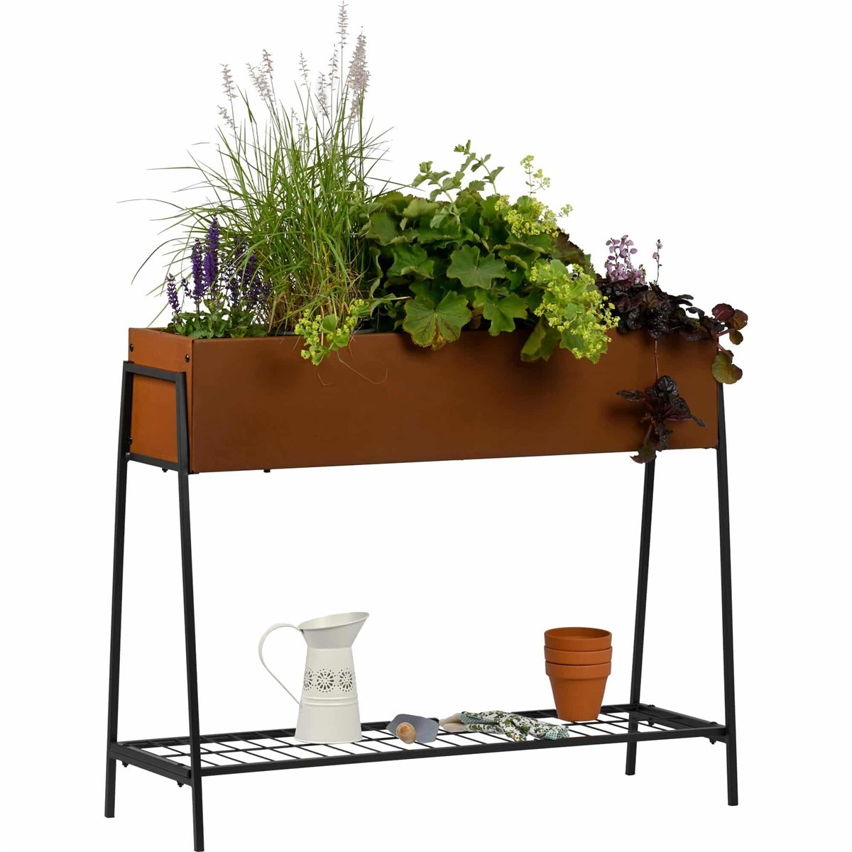 Blumenbeet, Pflanzenbeet, Pflanzenhalter, Metallgestell, Rostbraun