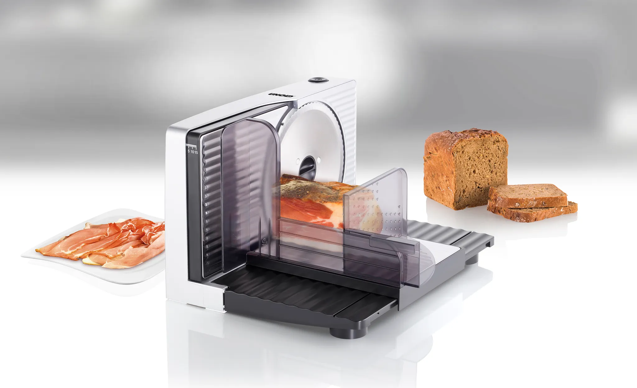 Unold 78866 ALLESSCHNEIDER Curve Silver, 100 W, 230 V, zusammenklappbar Edelstahlmesser Silber/Schwarz Edelstahl