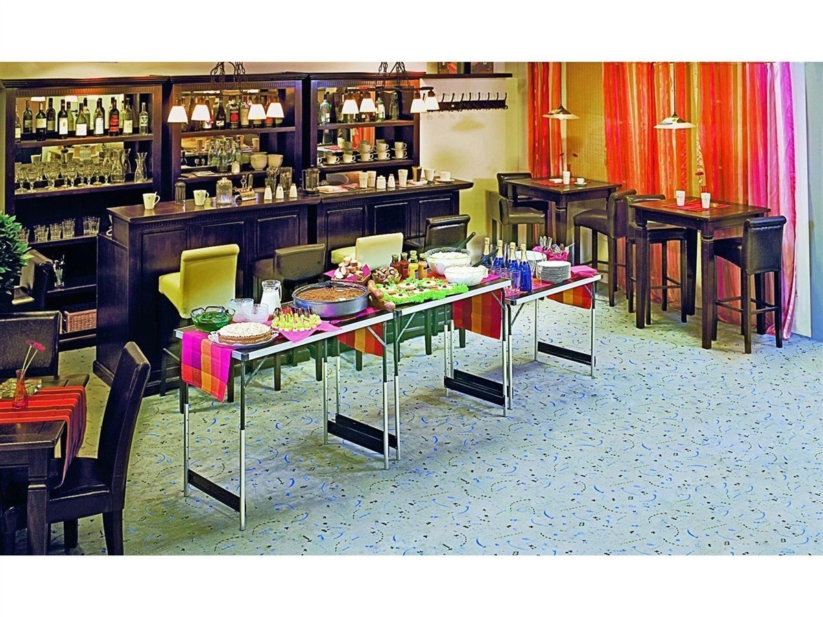 Buffet, Party table, Food spread, Bar area, Dining room