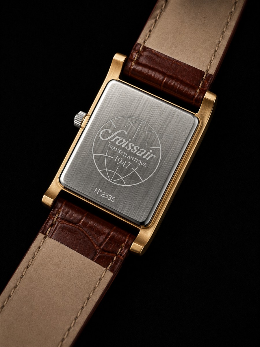 Uhr, Lederarmband, Edelstahl-Rückseite, Goldfarbener Gehäuse, Rechteckig
