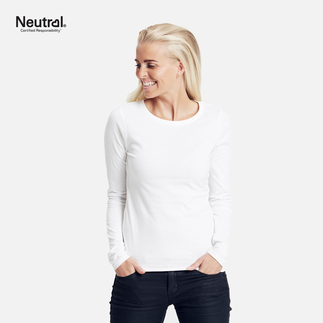 Damen-Langarmshirt, weiß, Rundhalsausschnitt, einfarbig