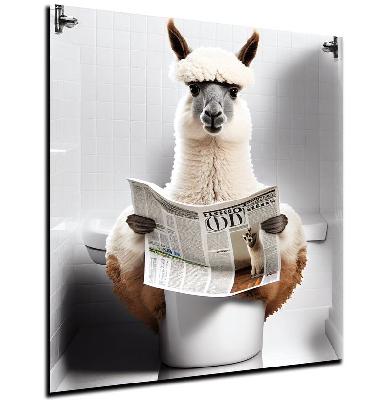 Wandbild Alpaca auf Toilette 30x40cm HDF
