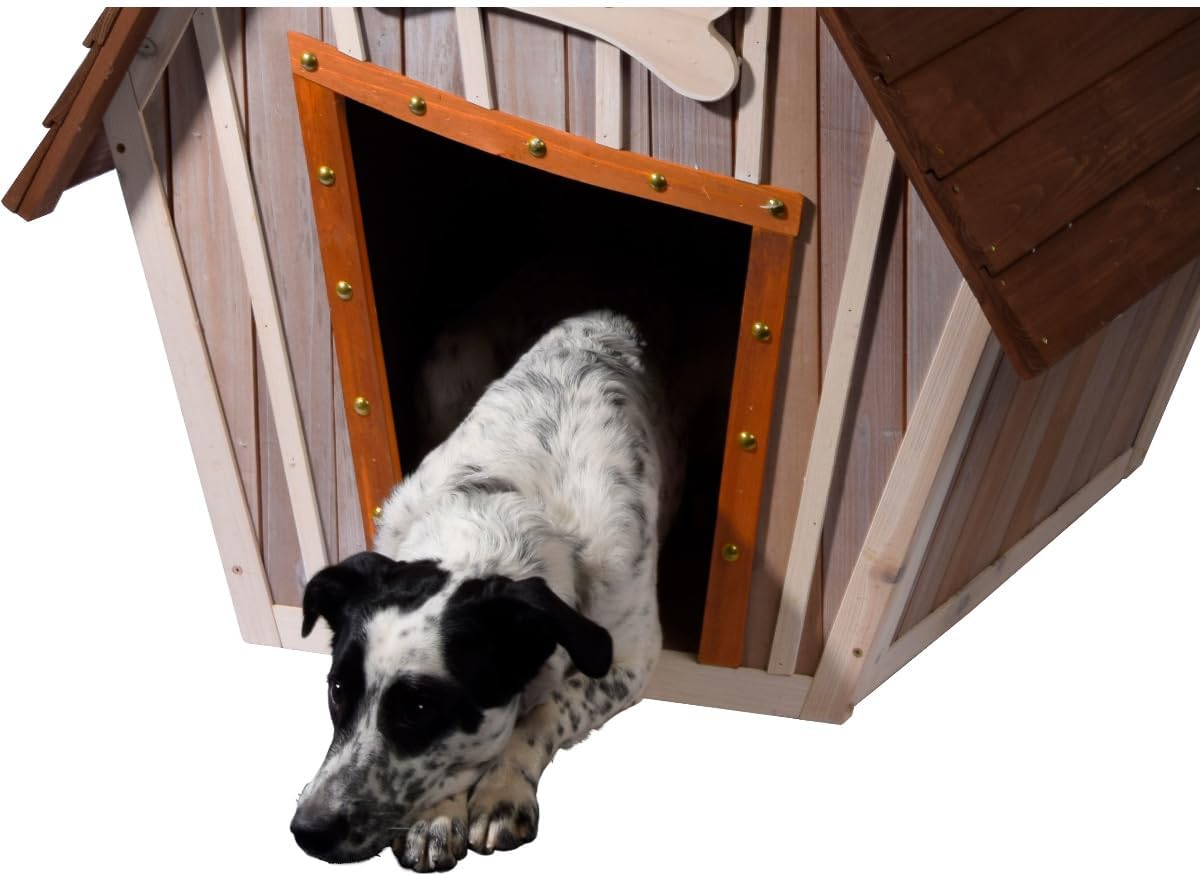 dobar Hundehütte "Hubi" - Outdoor Hundehaus Massivholz - Hundekäfig Spitzdach - Holzhütte für mittelgroße Hunde - Haustierhütte mit abnehmbarem Boden - 90 x 77 x 109 cm - Braun/Grau #DH100