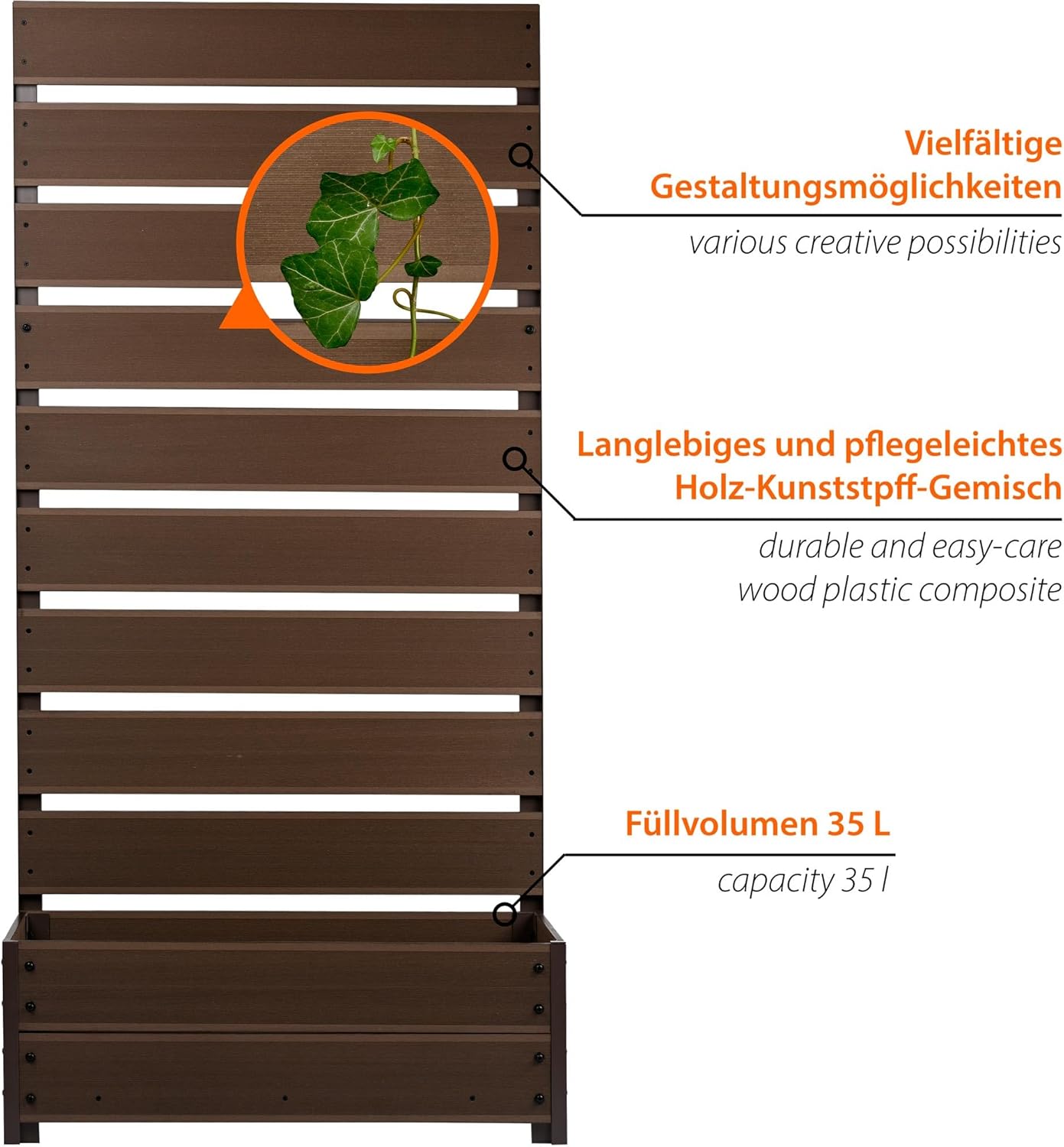 Dobar XXL-Pflanzkübel aus WPC Pflanzkasten Rankgitter Sichtschutz Terrasse Balkon