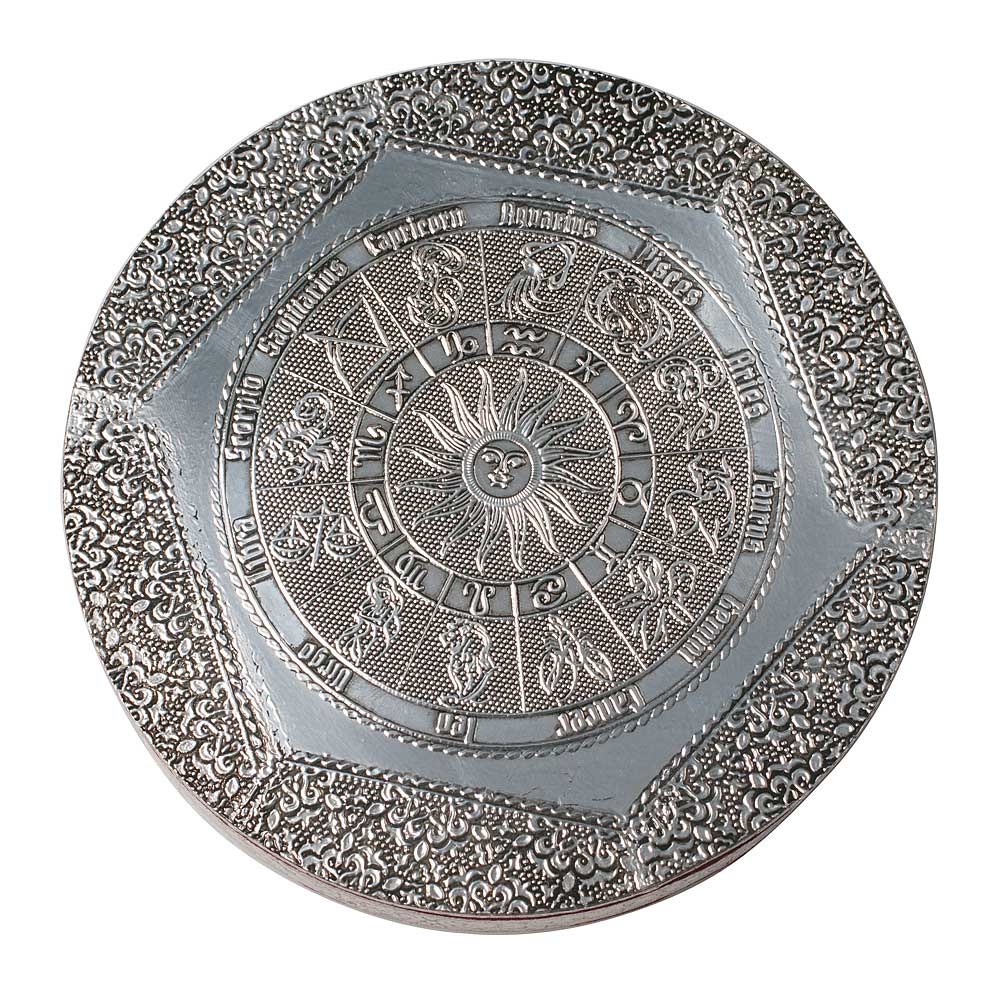 Teller, Metallplatte, Dekorationsplatte, Sonnensymbol, aufwendiges Muster